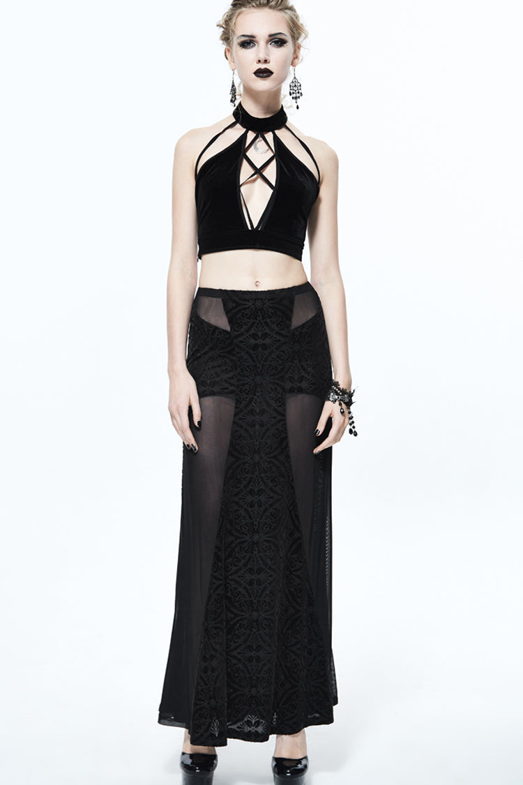 Gothic Vest with Velvet Moon Pendant Lace-Up Backless Dense