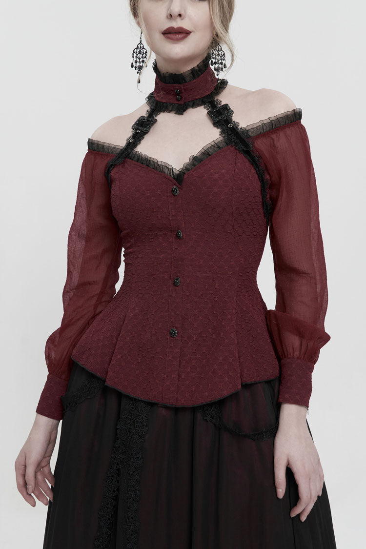 Scarlet Lace Trim Panel Adjustable Back Gothic Shirt