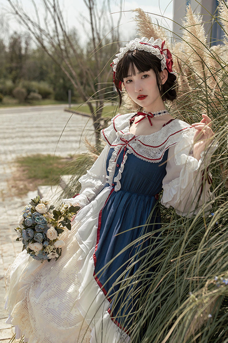 Blue and White Sweet Lolita Cardigan with Bowknot and Long Sleeves