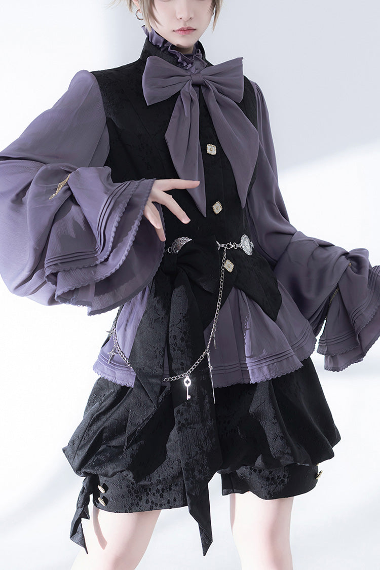 Violet Hunting Rabbits Bow-Trimmed Ouji Gothic Blouse