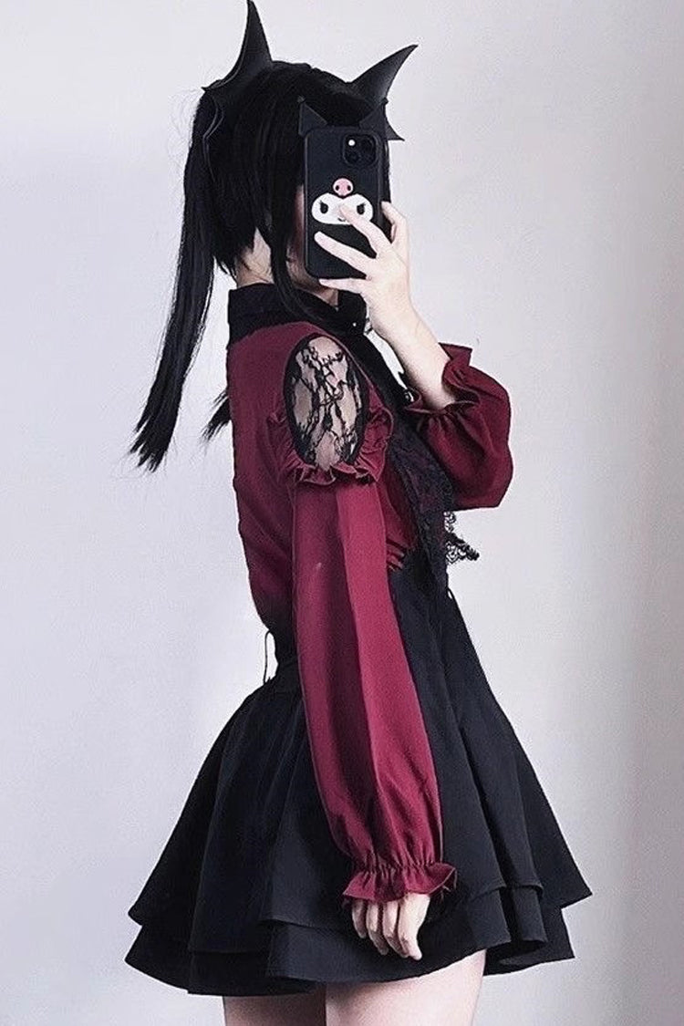 Lovely Puff-Sleeve Bow-Accented Lace Ensemble with Matching Skirt in Two Tones
