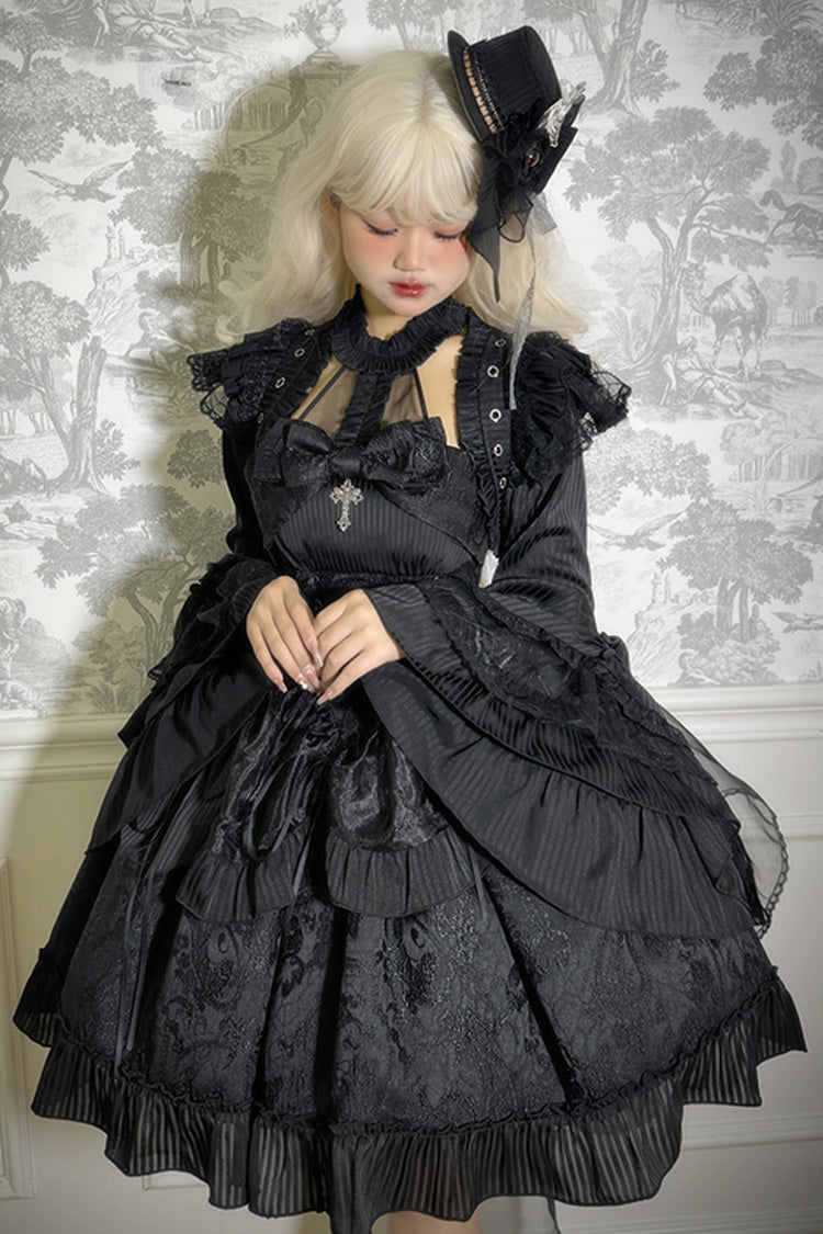 Halterneck Ruffle Bow Gothic Lolita Dress with Drawstring, Mystery Doll Theme, 4 Colors