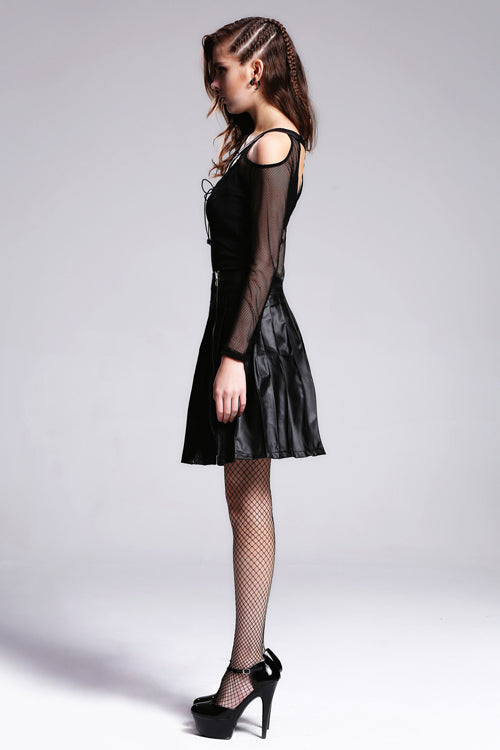 Leather Strap Lace-Up Punk Modal T-Shirt for Women