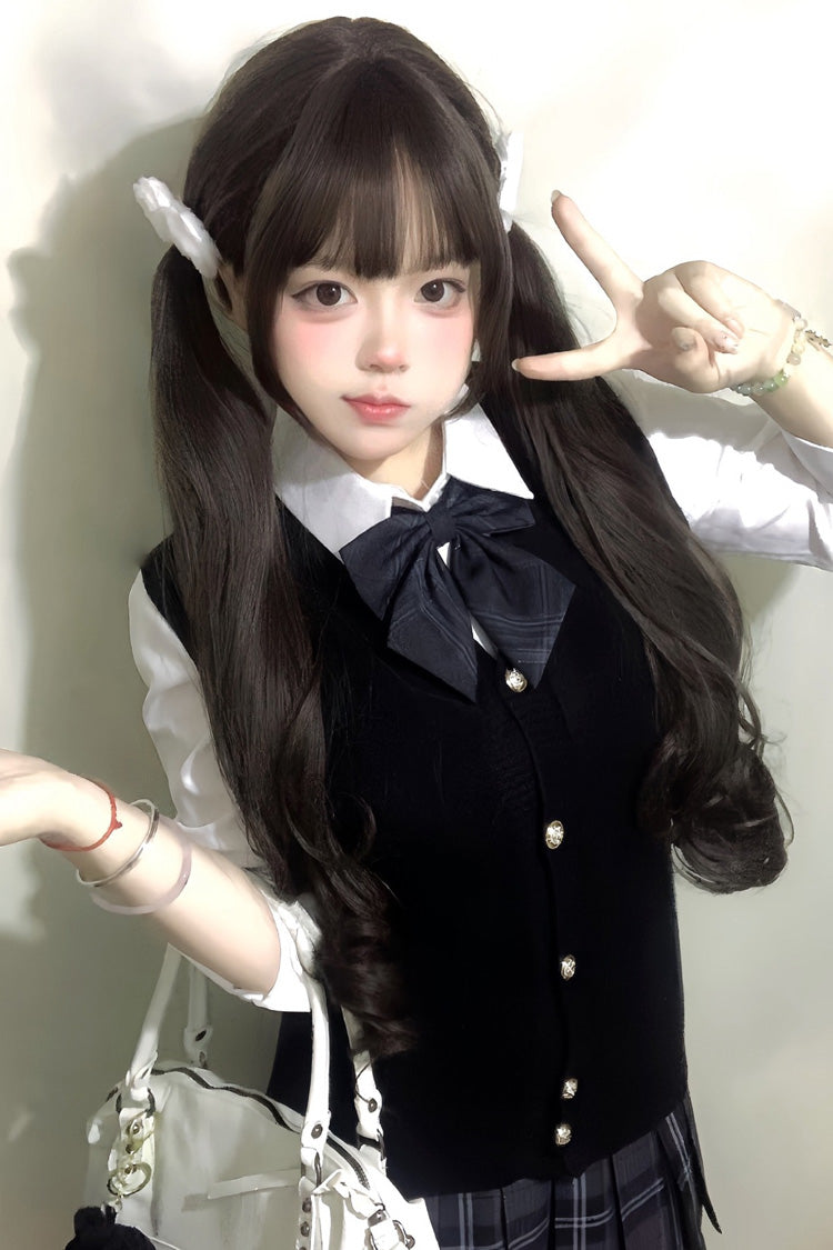 Soft Air Bangs Long Curly Sweet Lolita Twin Tail Wig in Two Colors