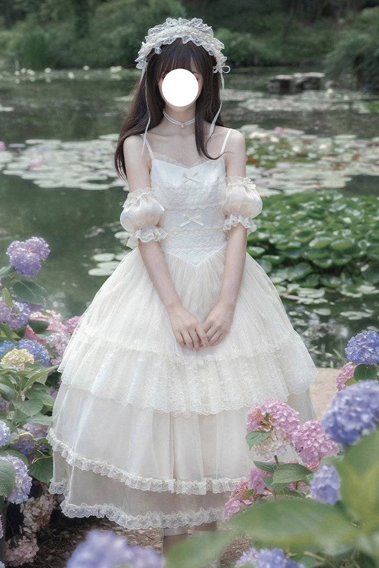 Ivory Multi-Tier Embroidered Ruffle Elegant Lolita JSK Long