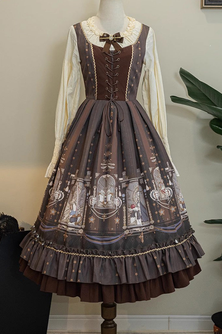 Lantern-Sleeved Lolita Dress with Ruffled Demon Print