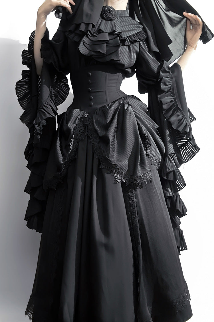 Black Sleepwalking Long Hime Sleeves Stitching Lace Plus Size Elegant Gothic Skirt Set