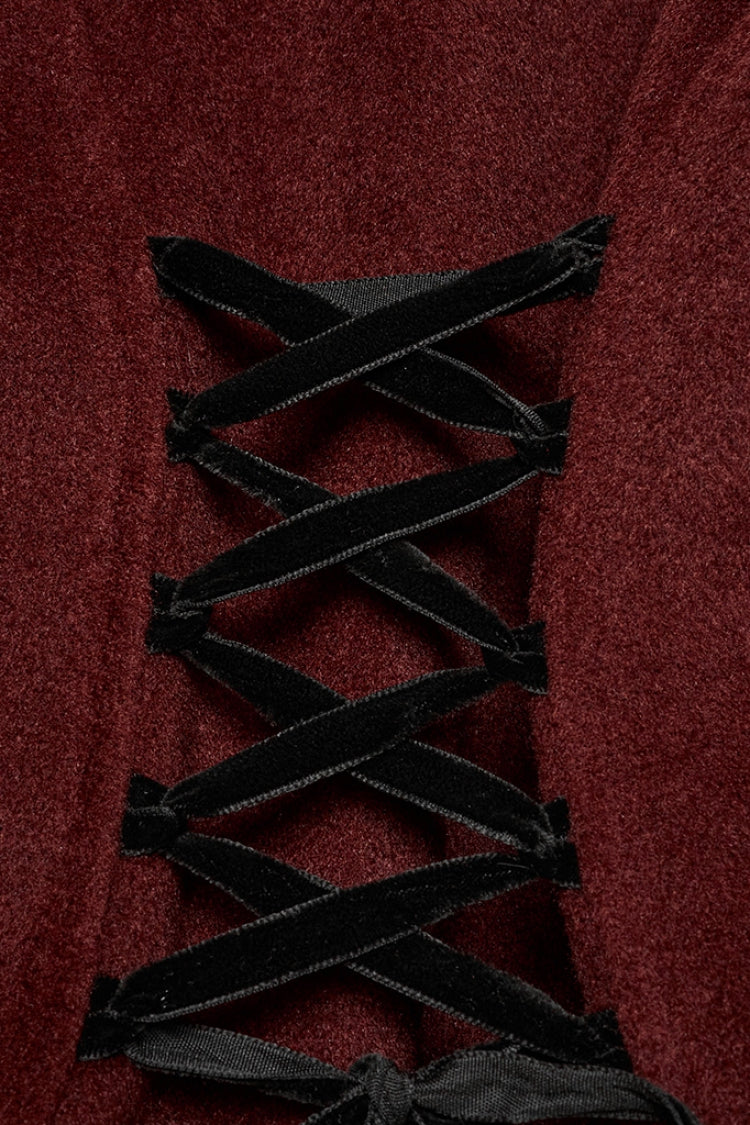 Crimson Faux Fur Lace-Up Detachable Gothic Coat