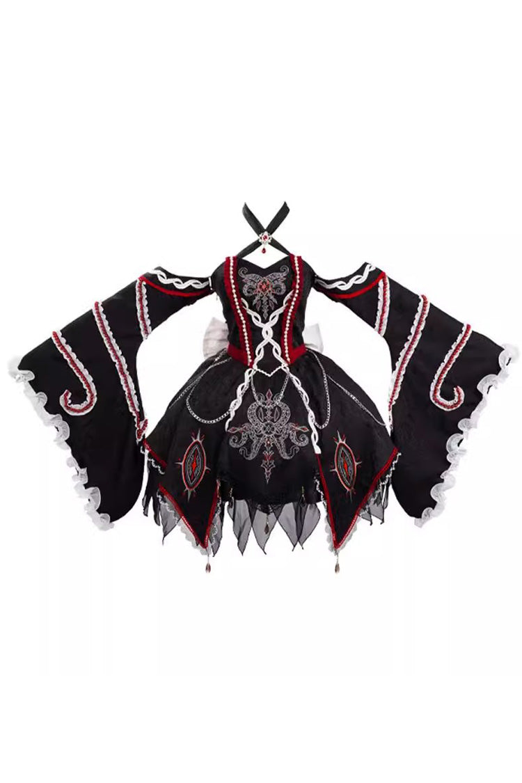 Black Off-Shoulder Long Hime Sleeve Embroidery Gothic Dress