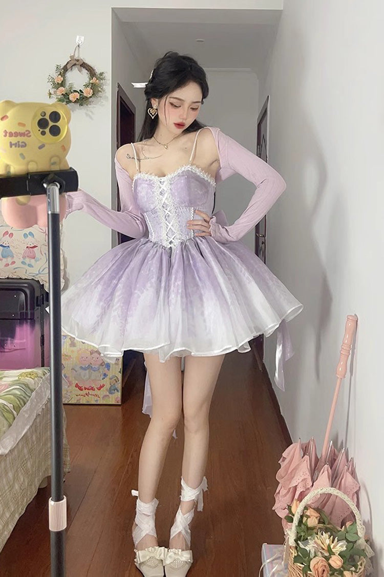 Lilac Sleeveless Bow-Adorned Princess Bridesmaid Jumper Dress