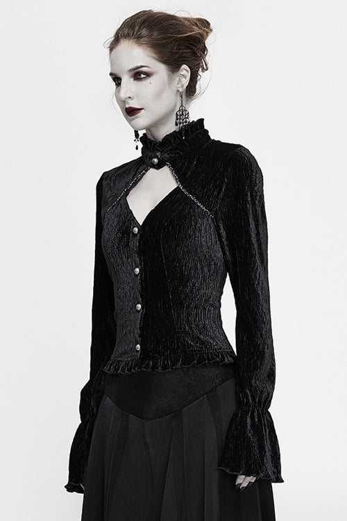 Swallowtail Velvet Gothic Blouse with Lantern Sleeves