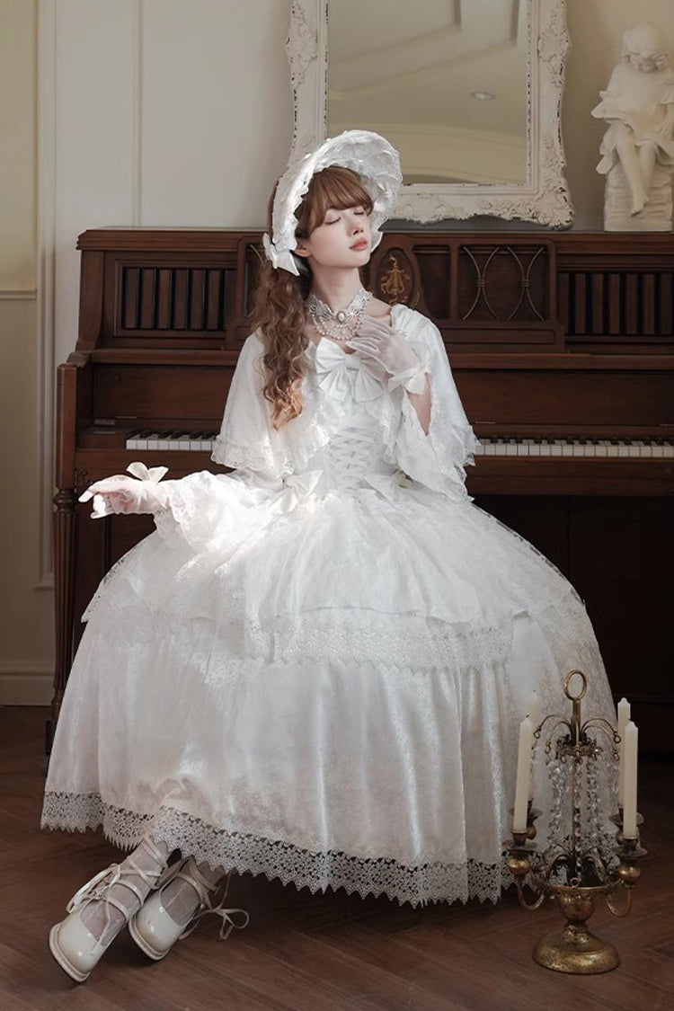 Ivory Sweet Dress with Trumpet Sleeves and Lace-Up Front - Cherish