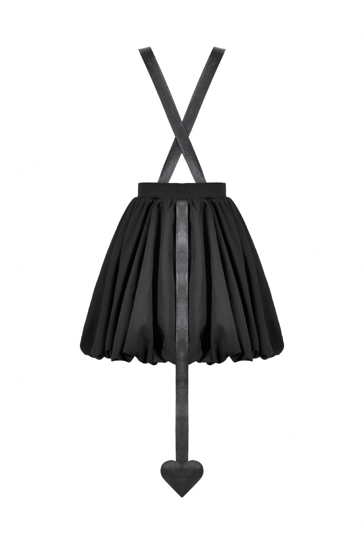 Bat Wing Buckled Gothic Suspender Dress Graduation Dress with Tail