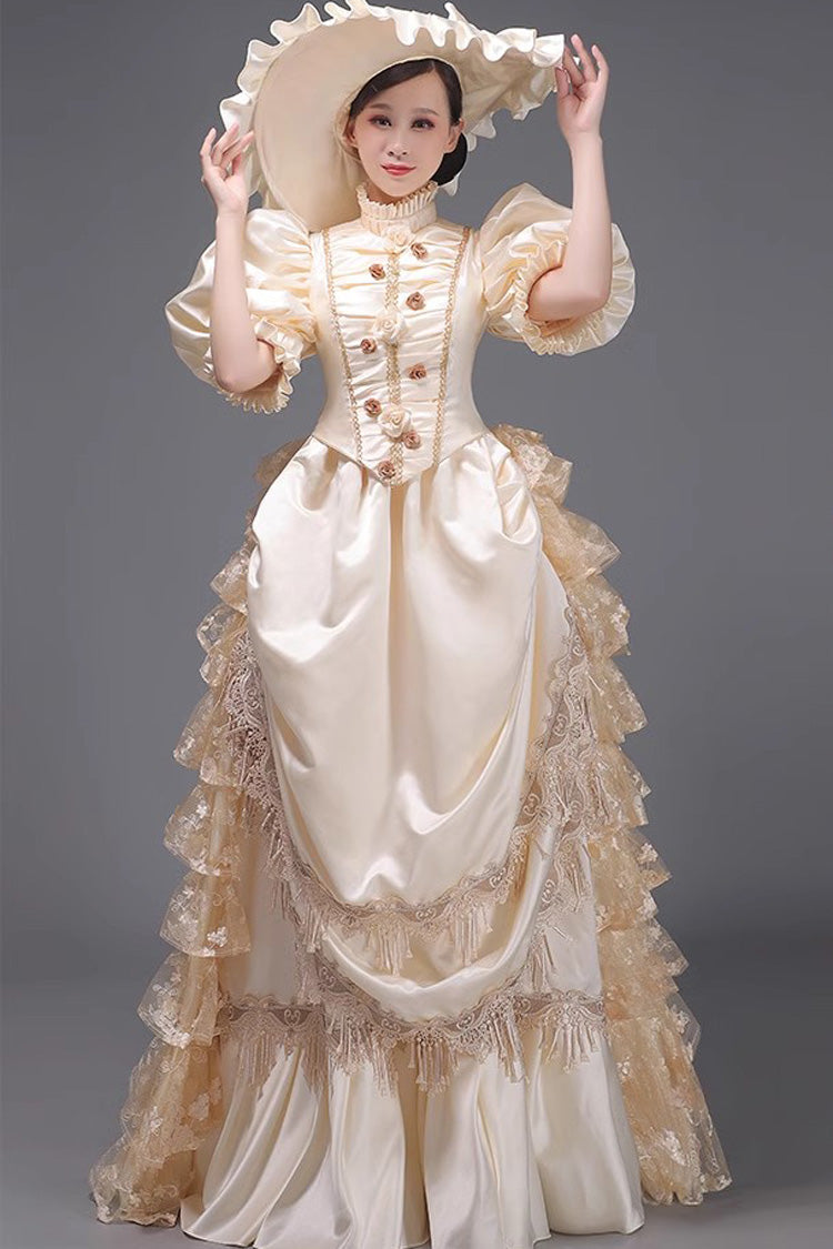 Victorian Princess Gown with Layered Ruffles, European Elegance