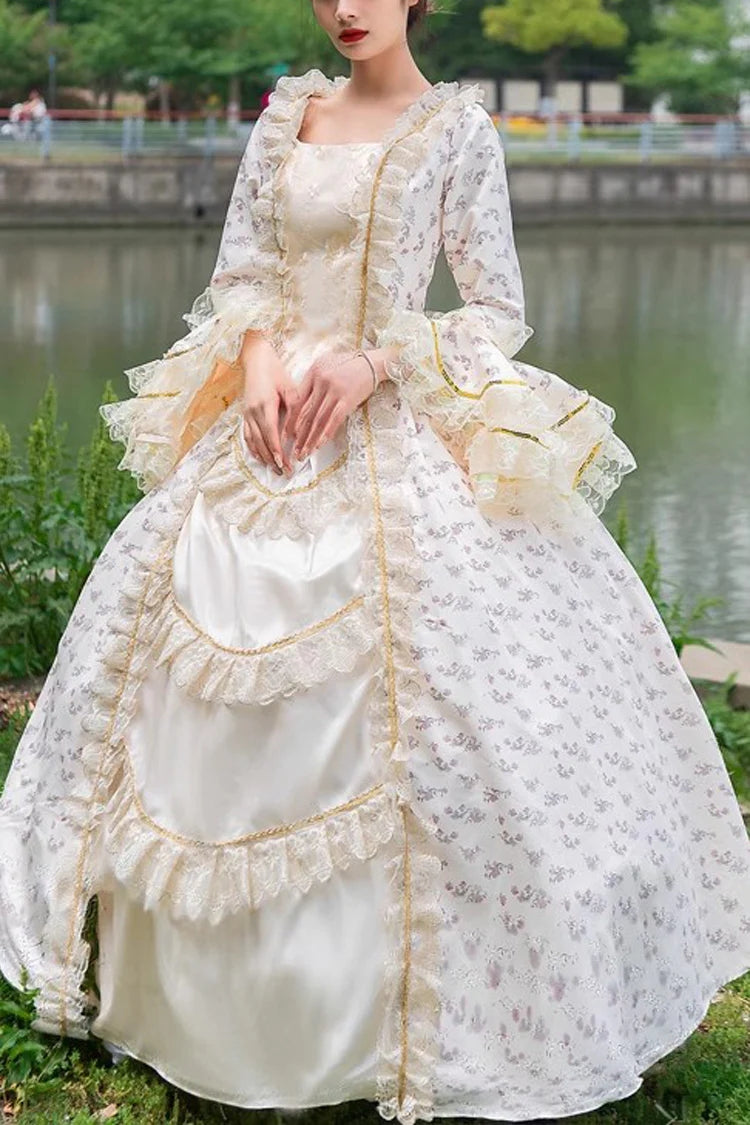 Champagne Medieval Court Cardigan Print Vintage Princess Lolita Victorian Dress