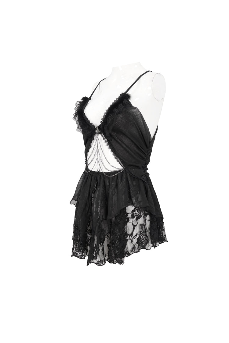 Punk Dress with Striped Chiffon and Metal Chain Accents