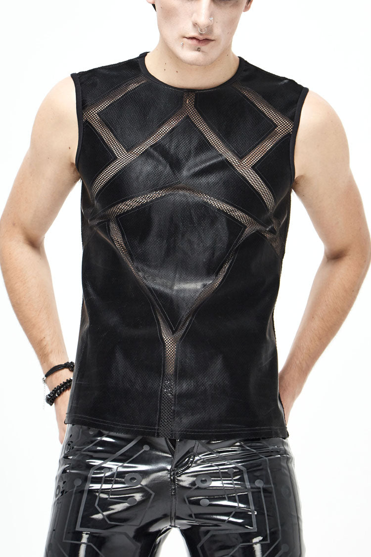 Men's Punk Vest with Armor Mesh and Shiny Knit Details