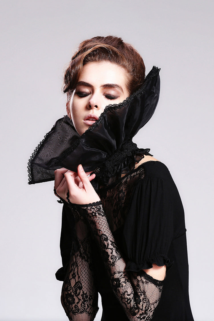 Organza Lace Velveteen Gothic High Collar Top
