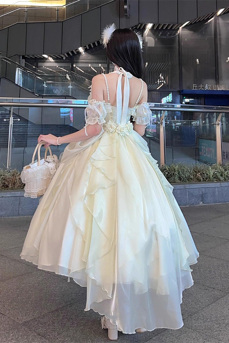 Cream Cindy Rose Halterneck Sleeveless Frilled Bow Elegant Sweet Lolita JSK Dress