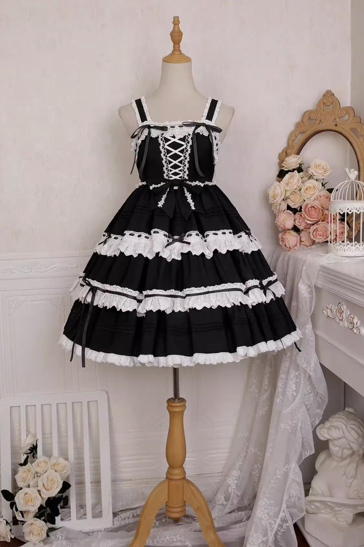 White/Black Sleeveless Bowknot Multi-Layer Gothic Lolita Jsk Dress
