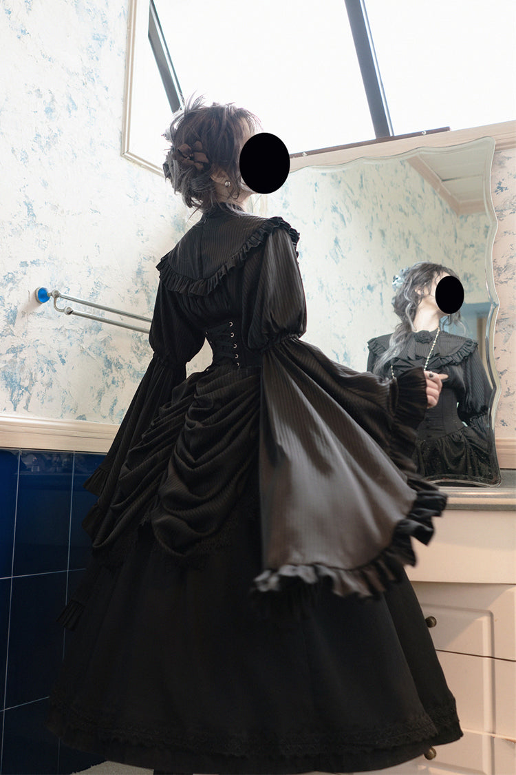 Black Sleepwalking Long Hime Sleeves Stitching Lace Plus Size Elegant Gothic Skirt Set
