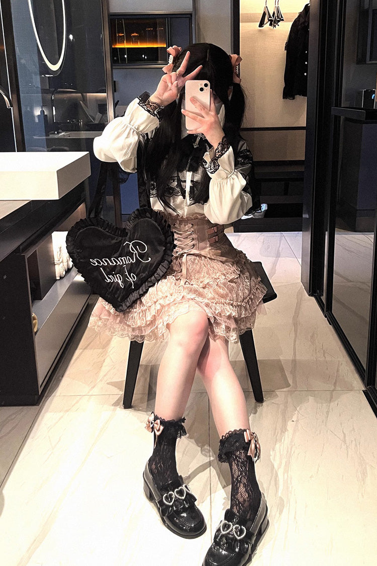 Rose Palpitations High Waisted Sweet Jirai Kei Skirt with Lace