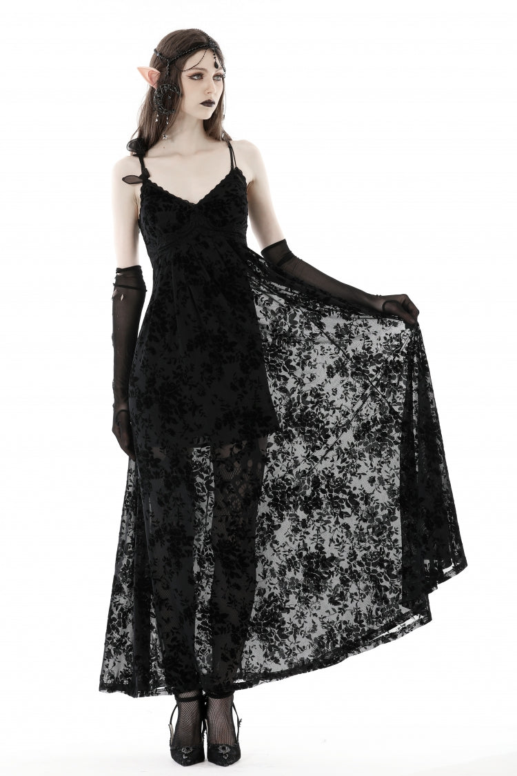 Sleeveless Lace Gothic Maxi Rose Slip Dress