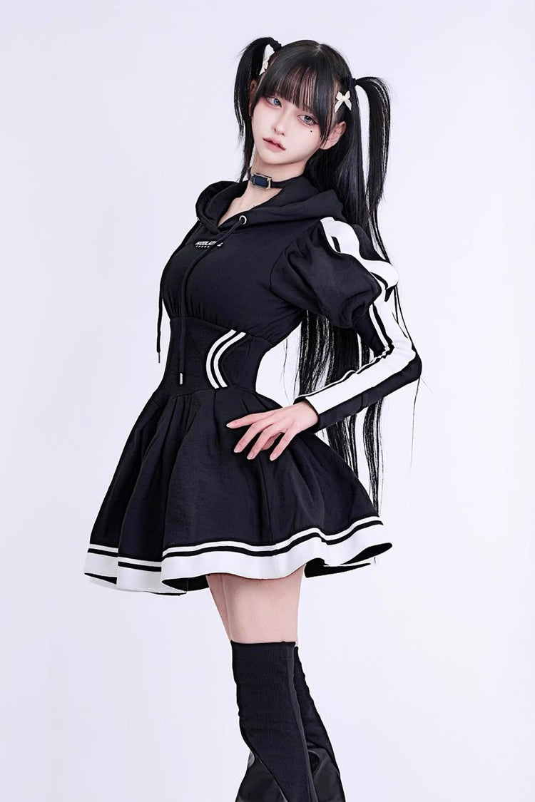 Punk Knit Midi Dress with Ribbon Accents - Jirai Kei