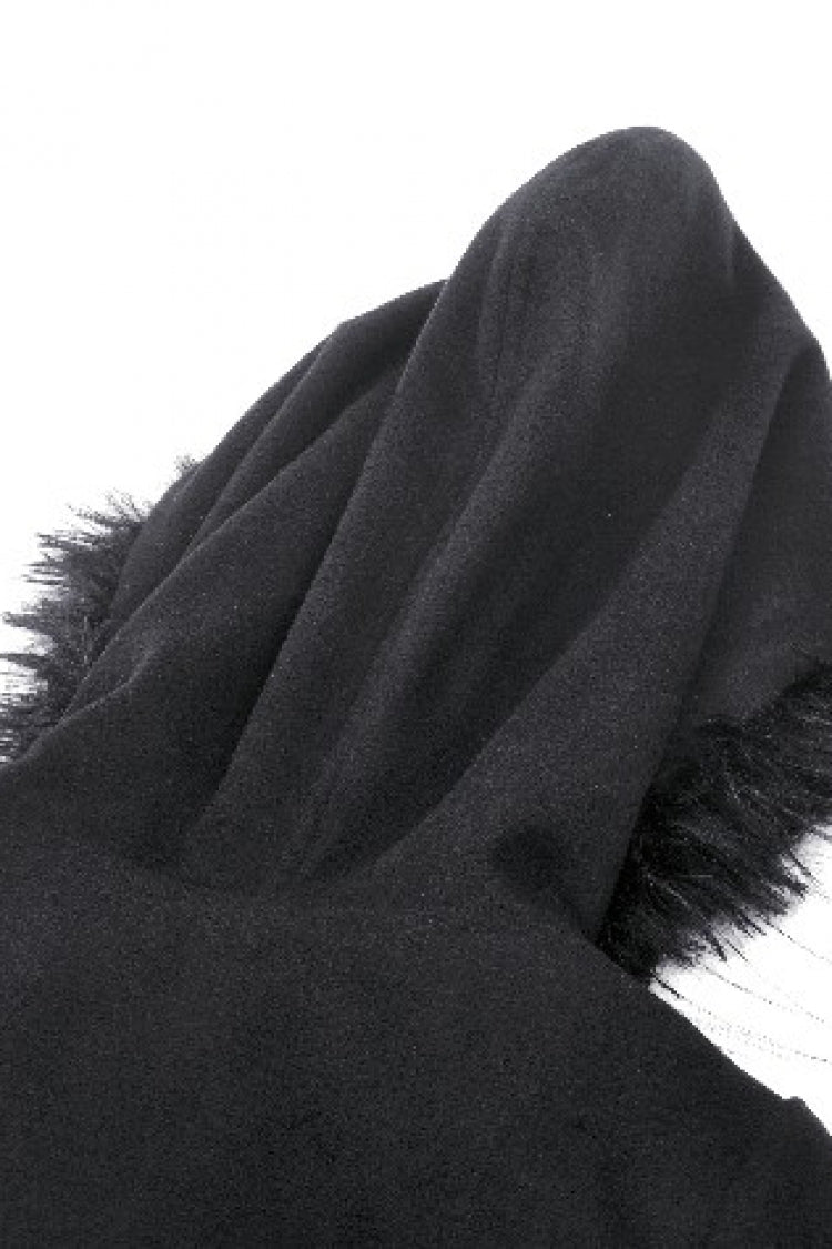 Charcoal Hooded Romantic Coat with Flared Sleeves and Buttons