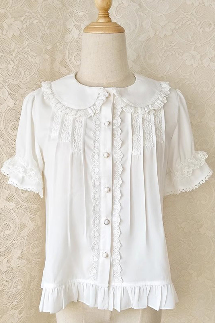 Sweet Lolita Blouse with Doll Collar, Ruffles, and Lace, 2 Shades