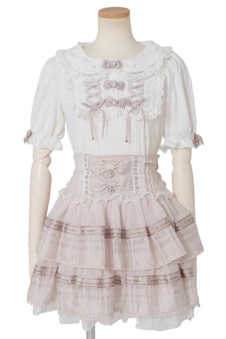 Elegant Double-Tier Ruffle Bow Stitching Lace Plus-Size Strap Dress in Three Hues