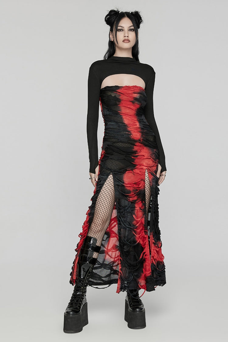 Scarlet & Black Contrast Print Ripped Gothic Dress