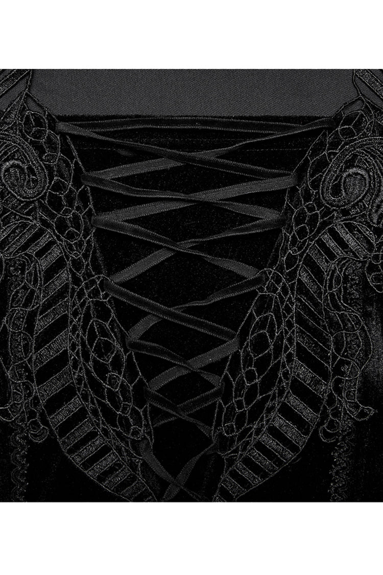 Velvet Fabric Embroidered Jacquard Neckline Irregular Hem Trumpet Sleeve Gothic Dress
