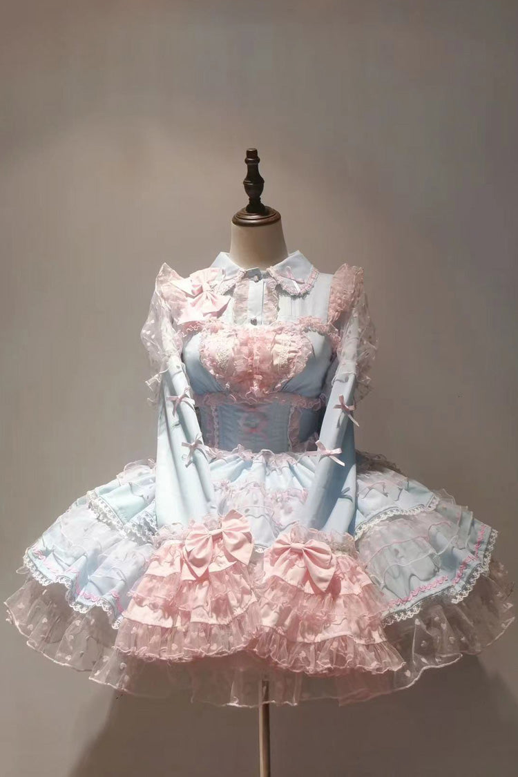 Blue Pink Pray Multi-Layered Ruffled Lace Sweet Princess Jsk Dress