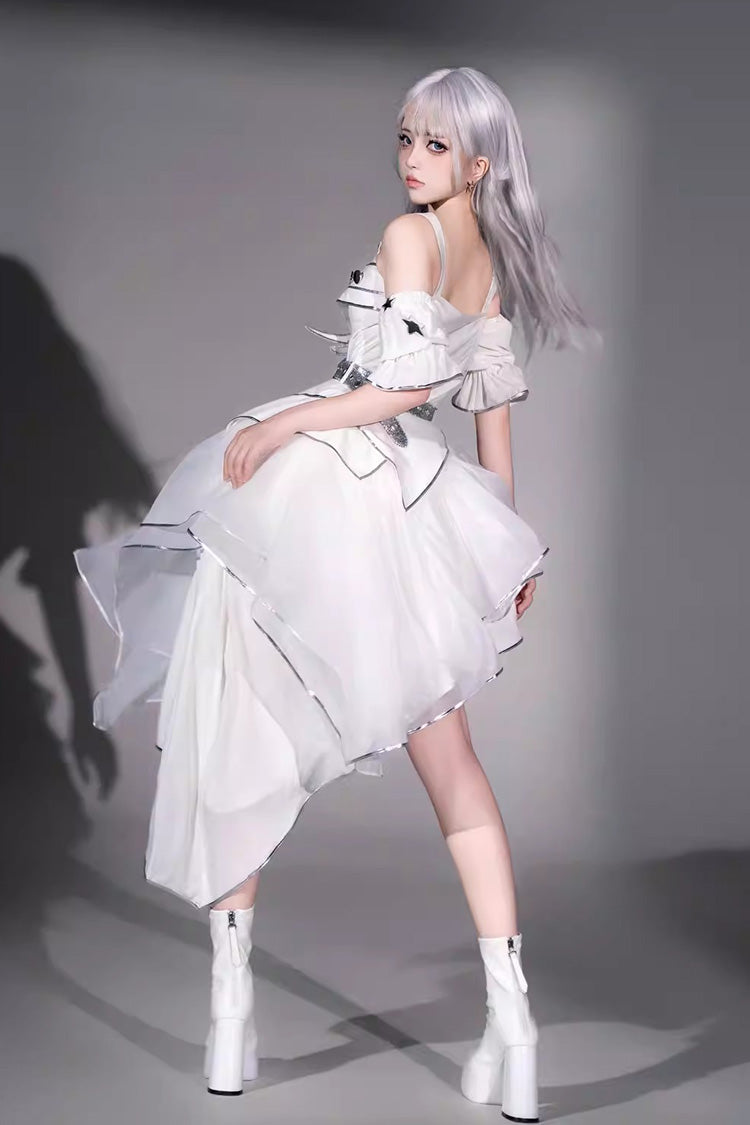 Ivory Asymmetric Collar Punk JSK Dress Set - Silver Wings