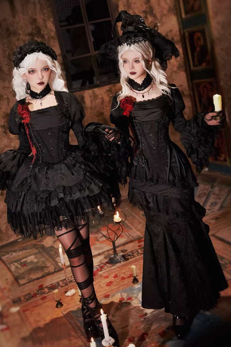 Black Multi-Layer Jacquard Ruffled Witch Gothic Skirt - Letters & Poems · Twilight