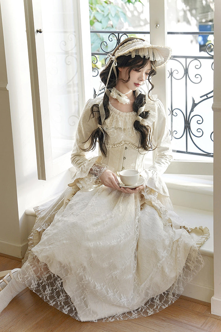 Princess Lace Dress with Ruffle Sleeves in Ivory