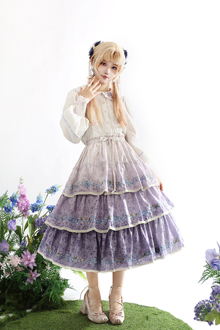 Violet Moonlight Iris Triple Layer Printed Ruffled Lace Lolita Skirt