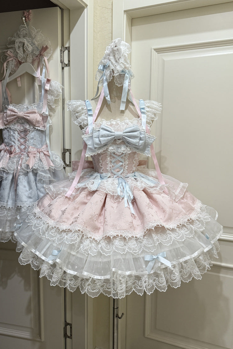Pink Sweet Ballet Lace Ruffle Sleeveless Bowknot Jsk Dress - Fleishi Island
