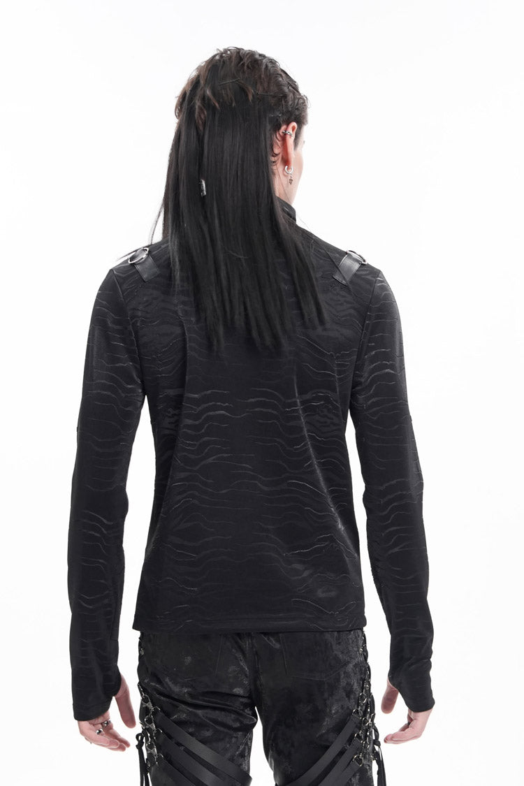 Stand Collar Long Sleeve Gothic Tee with Chain Rings for Men