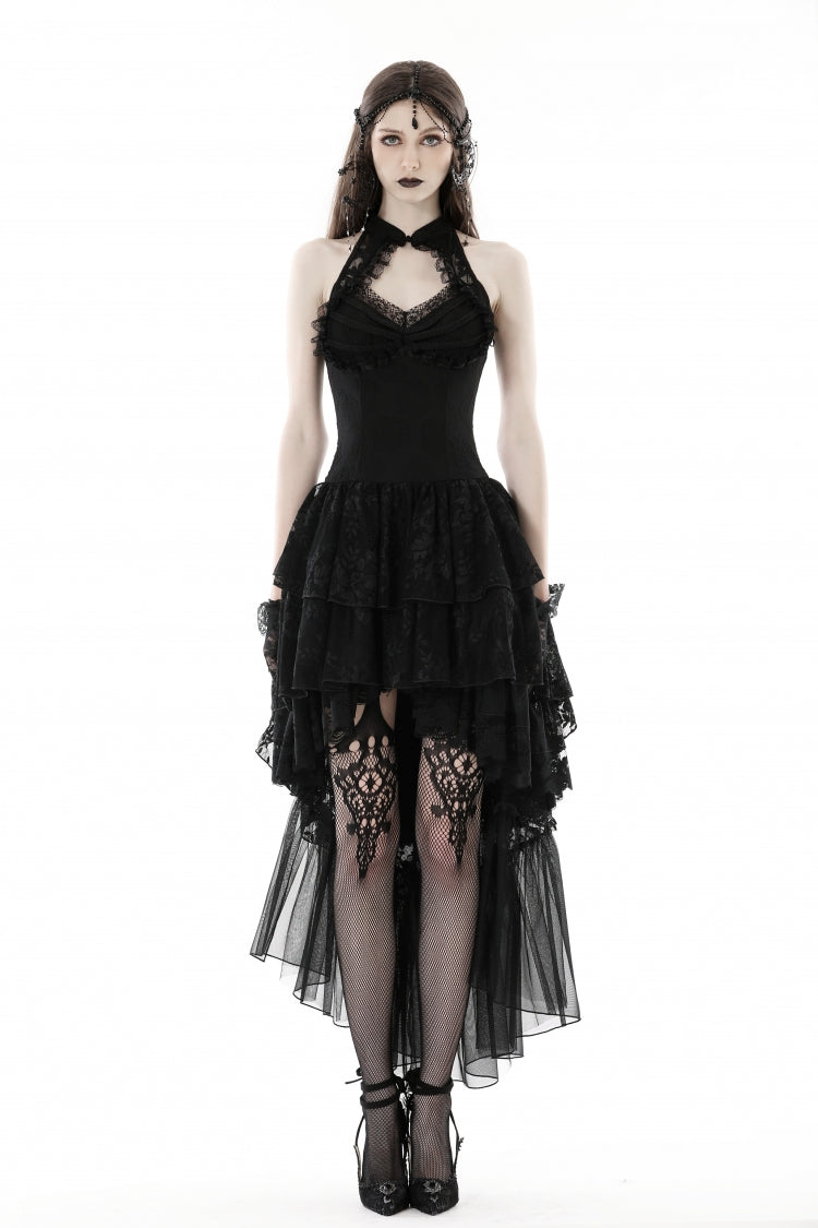 Off Shoulder Halterneck Lace Irregular High Low Multi-Layered Gothic Dress