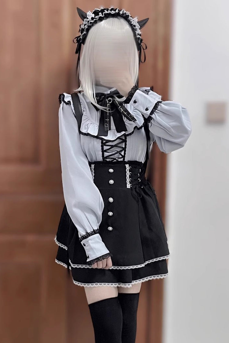 High Waist Bowknot Lace Lace-Up Sweet Lolita Jirai Skirt in Two Tones