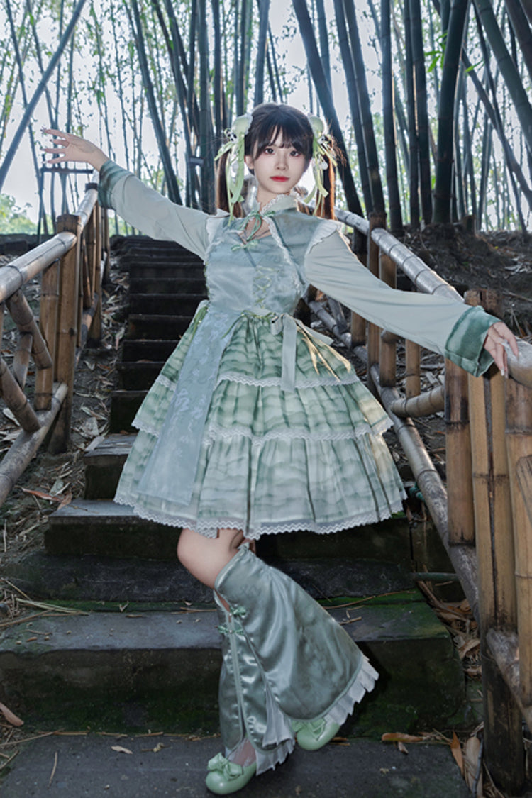 Cheongsam Ink Print Multilayer Bow Sweet Chinese Lolita Jumper Dress 2 Colors
