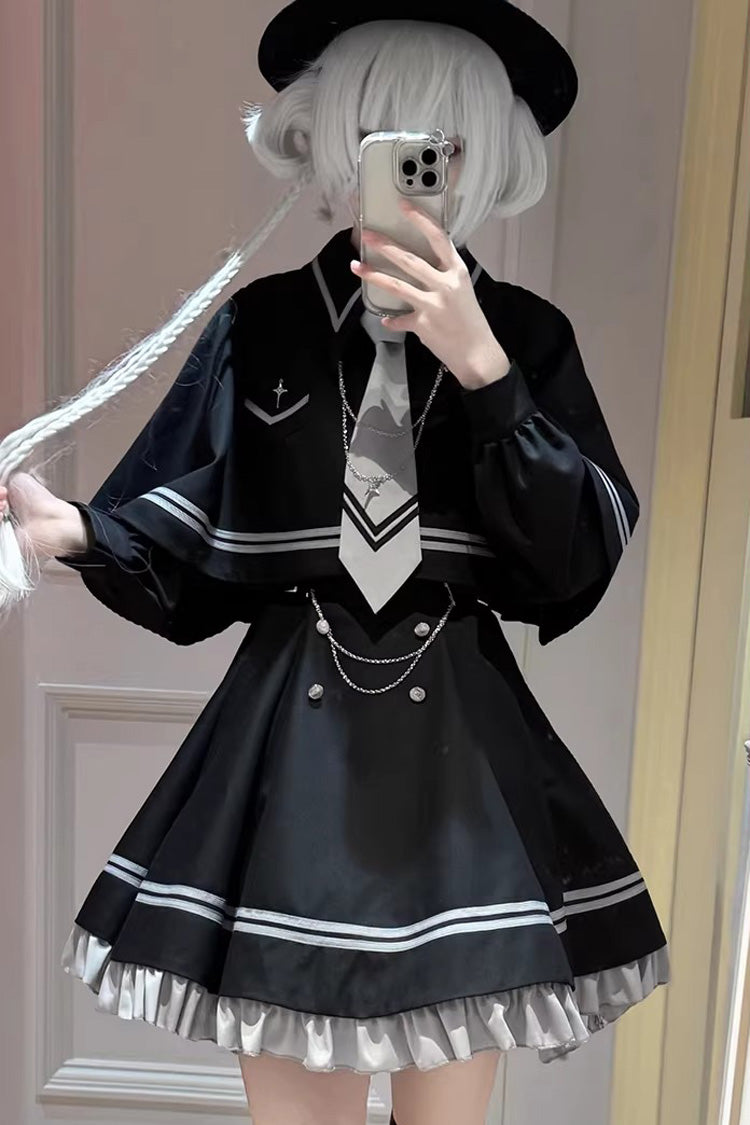 Long-Sleeve Ruffled Chain Gothic Jirai Kei Dress Set - Starlight Command