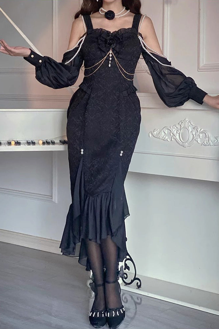 Sleeveless Jacquard Lace Fishtail JSK in Black
