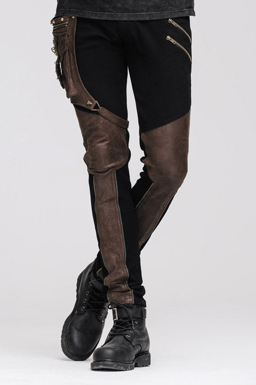 Steampunk Fitted Trousers with Utility Pouch for Men's Party Attire