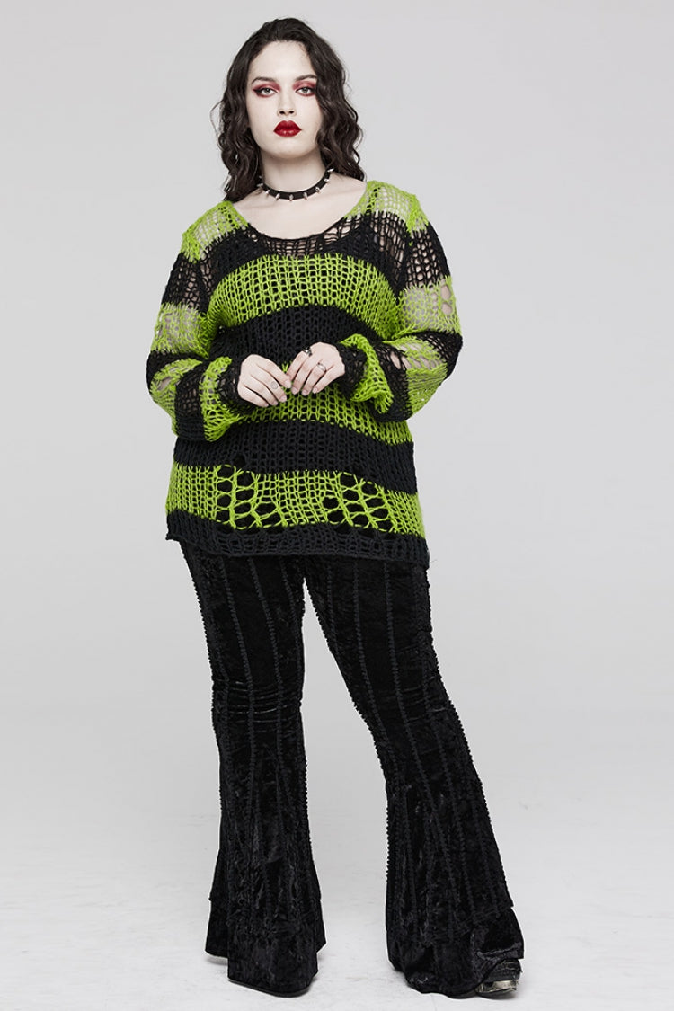 Gothic Striped Sweater - Ripped, Irregular Hem, 4 Shades