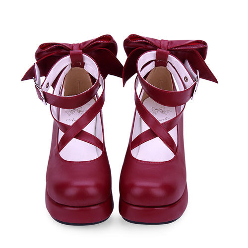 Round-Toe Bowknot Mid Heel Shoes for Cute Lolita
