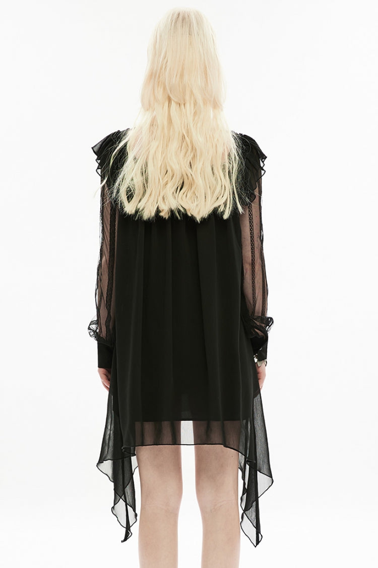 Gothic Bowknot Lace Trim Dress with Detachable Brooch Pin