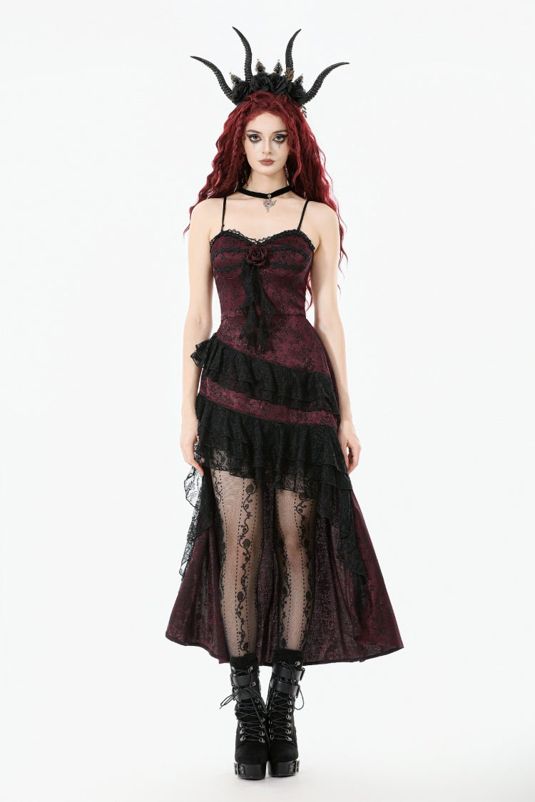 Rose Irregular Multi-Layered Lace Ruffled Gothic Slip Dress Wedding Dress